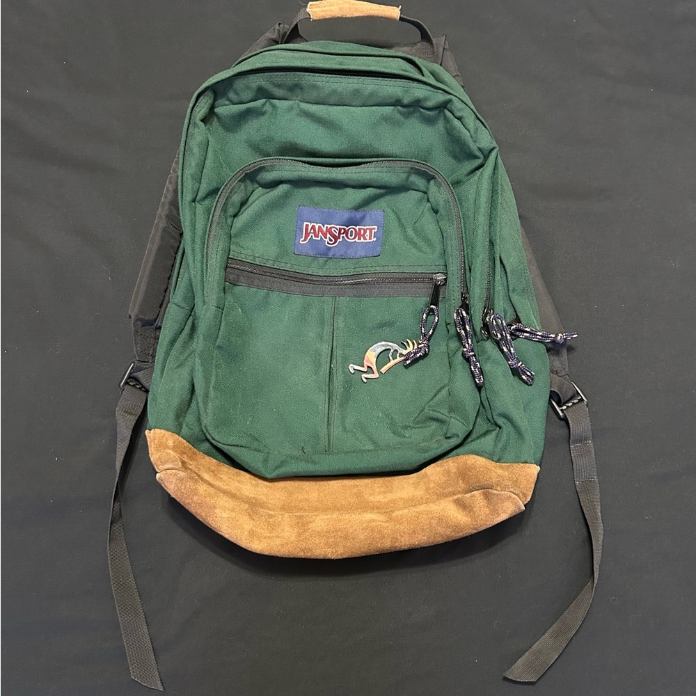 Jansport Green Canvas Backpack with Brown Suede Bottom